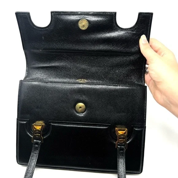 Gucci Vintage 60s Black Leather Top Handle Bag